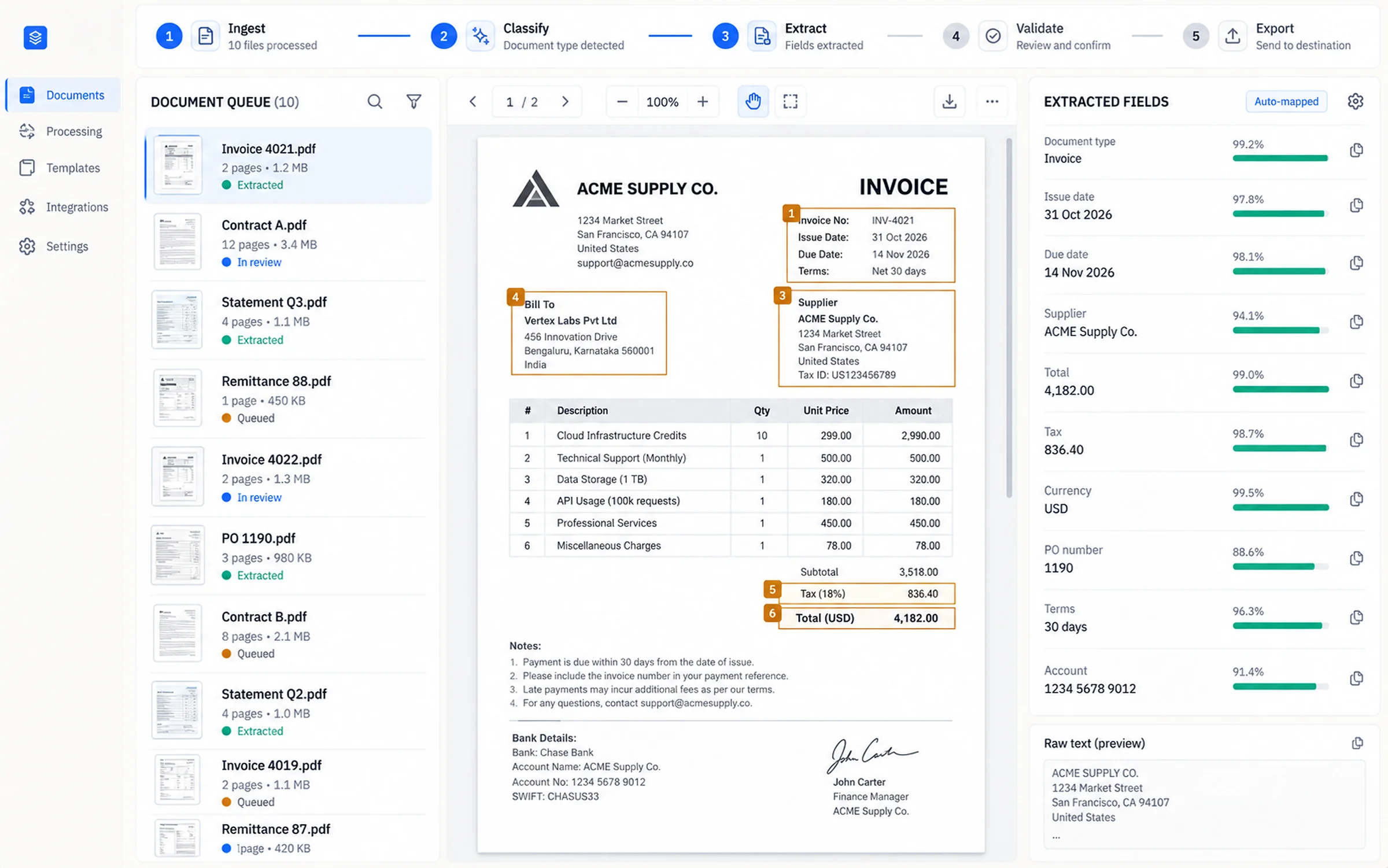 DOCFLOW, intelligent document processing — product interface